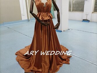 茶色テラコッタ カラードレス 挙式ドレス 前撮り 2次会 発表会　パーティードレスの画像