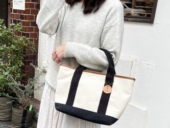 きちんとトートS：生成×クロ×クロ×Pキャメル（倉敷帆布）の画像