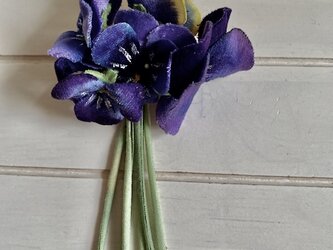 布花 パープルとイエローのパンジーコサージュの画像