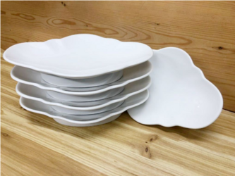 【新品】白磁木甲高台盛皿 5枚セット  1個のサイズ/約23.5cm×約16cm×高さ/約4.5cmの画像