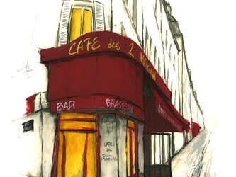風景画 パリ 版画「Cafe des Deux Moulins」AP版の画像