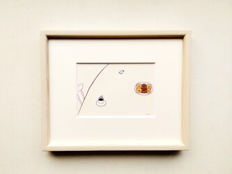 【再販】原画「三時の珍客」 水彩イラスト ※木製額縁入りの画像