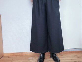 【秋冬】ウールのワイドパンツ  ダークネイビー　9分丈の画像