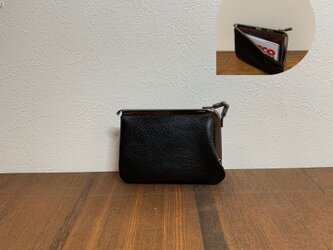 姫路レザーmini miniカードがま口財布◆黒の画像
