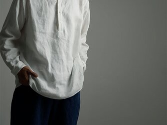 【wafu】Linen Shirt　スリーピングシャツ 男女兼用 / 白色 t030c-wht1の画像