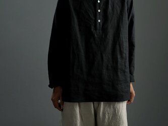 【wafu】Linen Shirt　スリーピングシャツ 男女兼用 / 黒色 t030c-bck1の画像