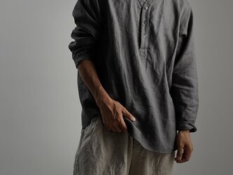 【wafu】Linen Shirt　スリーピングシャツ 男女兼用 / 鈍色(にびいろ) t030c-nib1の画像