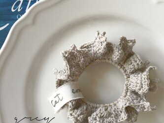 【cat donation・クリックポスト送料無料 】ネコ 耳 Wシュシュ /オーガニックコットン グレーの画像