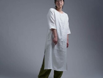 【プレミアム】 Linen dress スリットワンピース / ホワイト a032j-wht2の画像