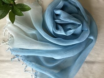 【藍の生葉染め】コットン＆シルクストール 水浅葱色 グラデーションの画像