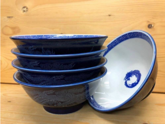 【新品】美濃焼製 瑠璃雷門図ラーメン鉢 5個組◆直径約18.5cm×高さ約8cmの画像