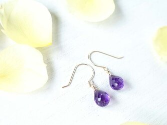 K18 アメジスト ドロップ ピアス or イヤリング 天然石 美しいパープルの画像
