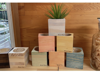wood cube 　木製　鉢カバー　観葉植物　カラフルバージョン　ガーデニングの画像