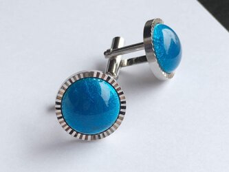 ダイヤカット【スカイブルー Sky Blue】七宝焼のカフスボタン カフリンクス 純銀張七宝の画像