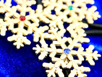 ゴールドの雪の結晶ヘアゴム　選べるスワロフスキーカラー9種類の画像