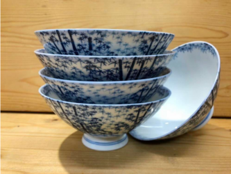 【新品】有田焼製 染付若竹図飯茶碗 5個セット 1個のサイズ/約12.6cm×高さ約5.5cmの画像