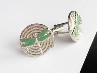 とんぼ 【翠 Green】七宝焼のカフスボタン カフリンクス  丹銅メタル七宝の画像