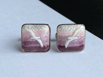 かもめ 【バイオレット Violet】七宝焼のカフスボタン カフリンクス  純銀箔押し七宝の画像