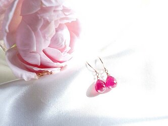 K18 ルビー ドロップ ピアス or イヤリング 天然石 鮮やかなピンク色の画像