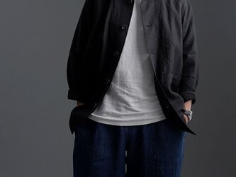 【M】Linen Jacket　カバーオール 男女兼用 /ブラック h031c-bck2-mの画像