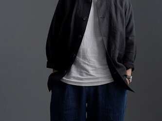 【L】Linen Jacket　カバーオール 男女兼用 /ブラック h031c-bck2-lの画像