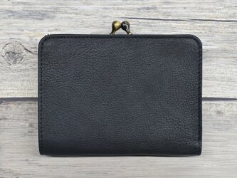 がま口 二つ折り財布 柔らかいヌメ革 コイン仕切り 本革 札仕切り IDケース ネイビー HAW023の画像