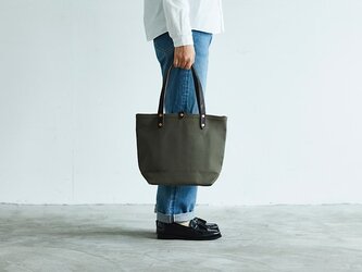 キャンバス レザー トートバッグ S オリーブ ｜ 大きめ 肩がけ 黒 通勤 通学 メンズ レディースの画像