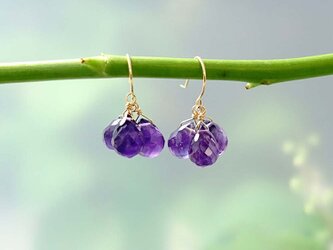 K18 アメジスト ドロップ 房ピアス or イヤリング 天然石 美しいパープルの画像