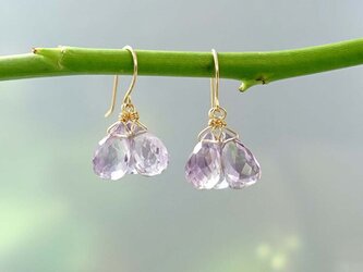K18 ピンクアメジスト ドロップ 房ピアス or イヤリング 天然石 上品な色合いの画像
