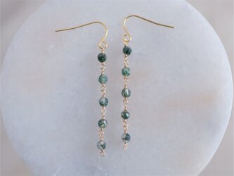 moss agate earring：５連モスアゲートロングチェーンピアス・イヤリング　グリーンの画像