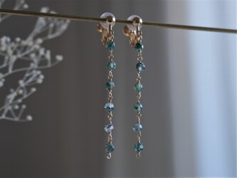 moss agate earring：６連モスアゲートロングチェーンピアス・イヤリング　グリーンの画像