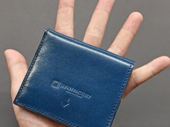 栃木レザー 薄い蓋のない財布 四角い コンパクト財布 ミニ財布 二つ折り財布 ギフト 財布 ネイビー JAW020の画像