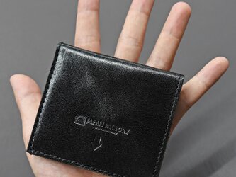 栃木レザー 薄い蓋のない財布 四角い コンパクト財布 ミニ財布 二つ折り財布 ギフト 財布 ブラック JAW020の画像