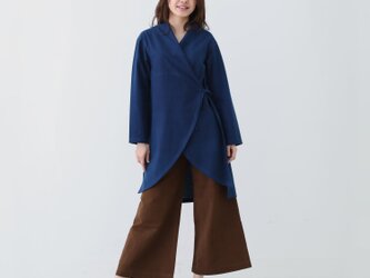 『 Tomo 』 コットン100% 手織り インディゴカラー カシュクールジャケット 春 秋の画像