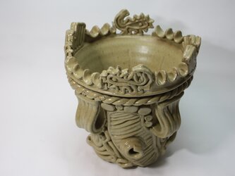 縄文土器型植木鉢　オブジェ(縄文土器)　（L088）の画像