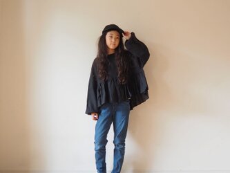 French linen canvas gather blouse(Long sleeve)/kids2(100cm~)sizeの画像