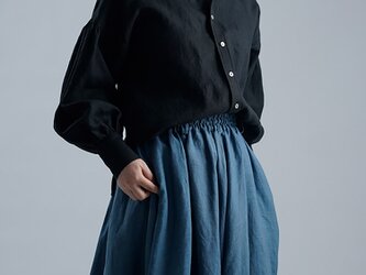 Linen Shirt ランタンスリーブシャツ / 黒色 t007c-bck1の画像
