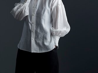 Linen Shirt ランタンスリーブシャツ / 白色 t007c-wht1の画像