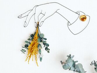 Wire Wall Art  Bouque（green&yellow) 選べるボタンの画像