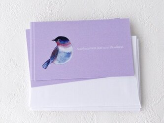 メッセージカードセット（小鳥パープル・5組+1枚）の画像