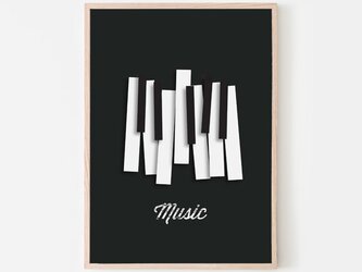 ピアノ "music" / アートポスター ミニマル インテリア 音楽 ミュージック 鍵盤 ジャズ 縦長の画像