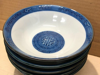 【新品】有田焼製 染付ラーメン鉢 5個セット 約19.3cm×高さ約6.5cmの画像