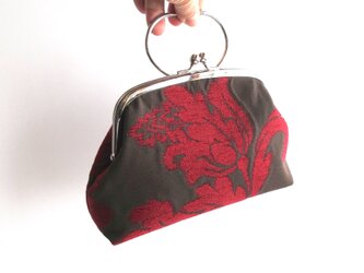 がま口型ポーチバッグ：イタリア製　ジャガードの画像