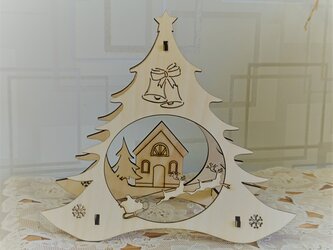 木製クリスマスツリー　イルミネーションランプ付きの画像