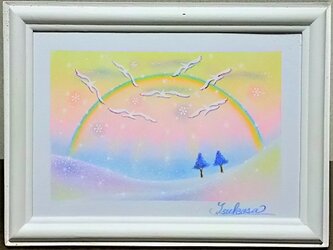 冬のパステルアート　Snow Rainbow（ｽﾉｰ･ﾚｲﾝﾎﾞｰ）雪景色の虹　パステル画原画の画像