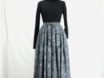 ウエストゴム　麻レーヨン　ティアードスカート（ブルー）の画像