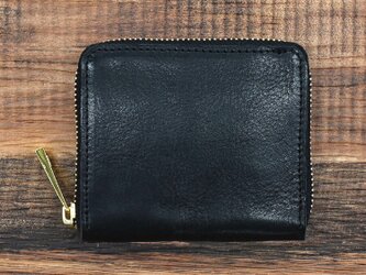 栃木レザー ラウンドファスナー ミニ財布 ミニマム 本革 コンパクト財布 ボックス型 ブラック JAW007の画像