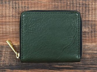 栃木レザー ラウンドファスナー ミニ財布 ミニマム 本革 コンパクト財布 ボックス型 グリーン JAW007の画像