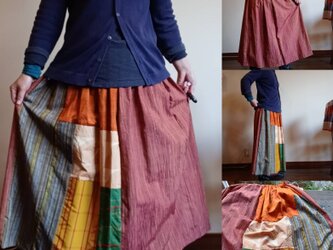 紬着物リメイク☆織の美しいお着物からカジュアルな大人スカート81cm丈の画像
