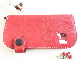 段染めステッチの長財布～赤（栃木レザー）の画像